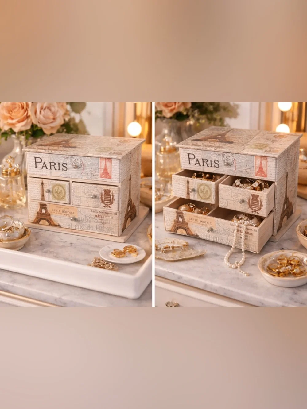 Paris Jewelry Box Organizer Vintage Style Trinket Storage Eiffel Tower Decor